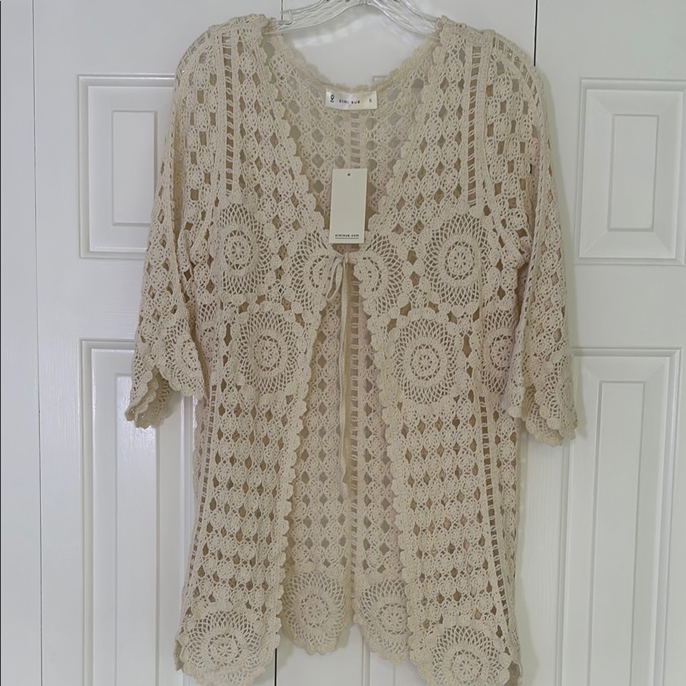 Simi Sue Beige Crochet Cardigan